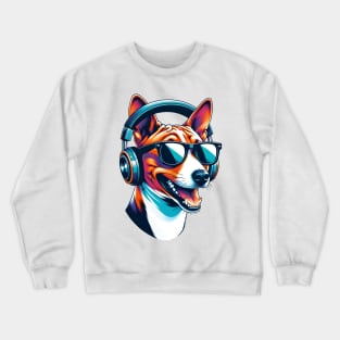 Basenji Smiling DJ with Headphones Japanese Art Crewneck Sweatshirt